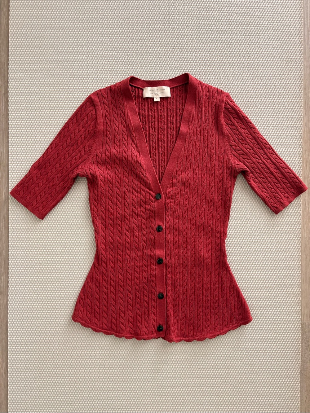Sezane LISIE Short Sleeve Cardigan in Merlot